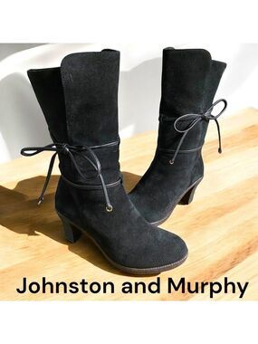 Johnston & Murphy-size 7 Ankle Wrap Boot Luxurious Italian black suede. Like new